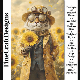 Papel De Seda Tigre Fantasia Steampunk, Girassóis AK9H Decoupage