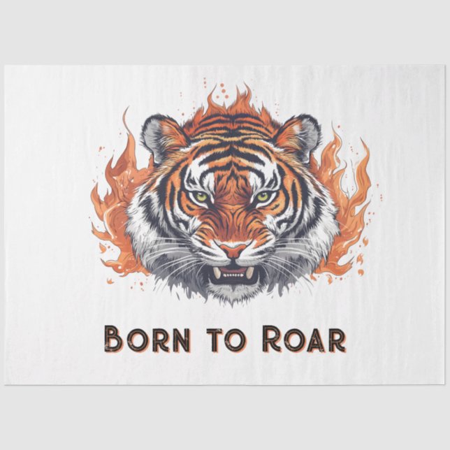 Papel De Seda Tigre ferido com chamas - Texto personalizável (Frente )