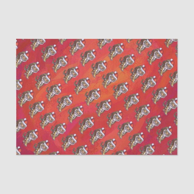 Papel De Seda Tigre Natal em Vermelho (Frente )