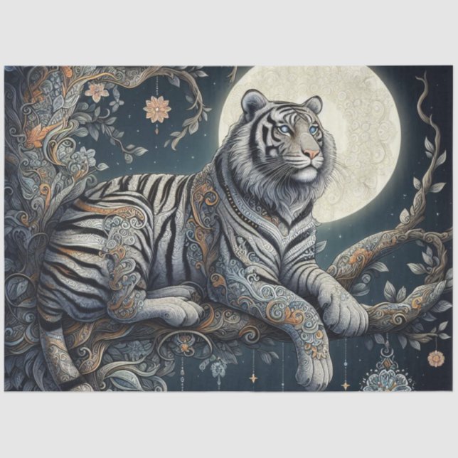Papel De Seda Tigre Prateado Místico com Filigrana  (Frente )