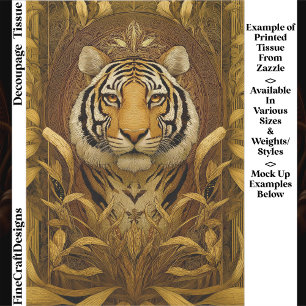 Papel De Seda Tigre Real em Decoupage EQ4 Marrom e Dourado