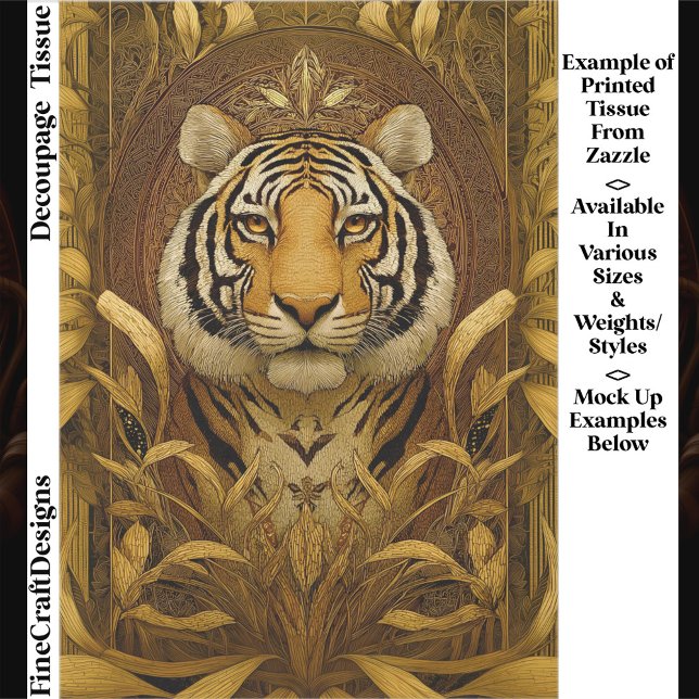 Papel De Seda Tigre Real em Decoupage EQ4 Marrom e Dourado (Criador carregado)