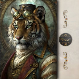 Papel De Seda Tigre Steampunk Caprichoso Decoupage de Animal Vin
