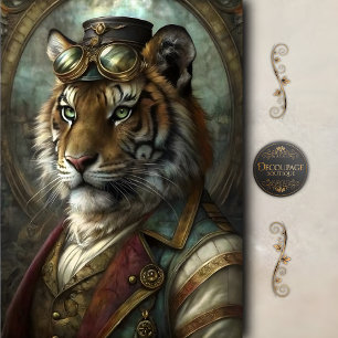 Papel De Seda Tigre Steampunk Caprichoso Decoupage de Animal Vin