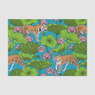 Papel De Seda Tigres no lago de lótus rosa