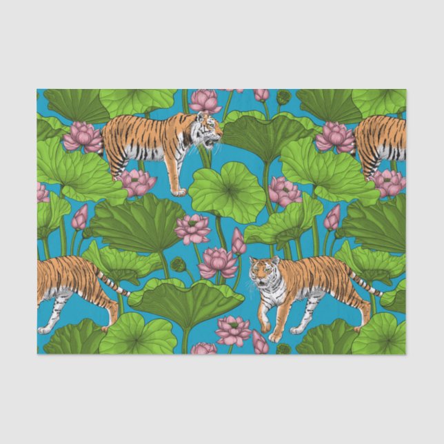 Papel De Seda Tigres no lago de lótus rosa (Frente )
