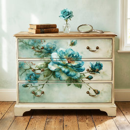 Papel De Seda Tinta a Óleo Azul Cerúleo Decoupage Galho de Rosa