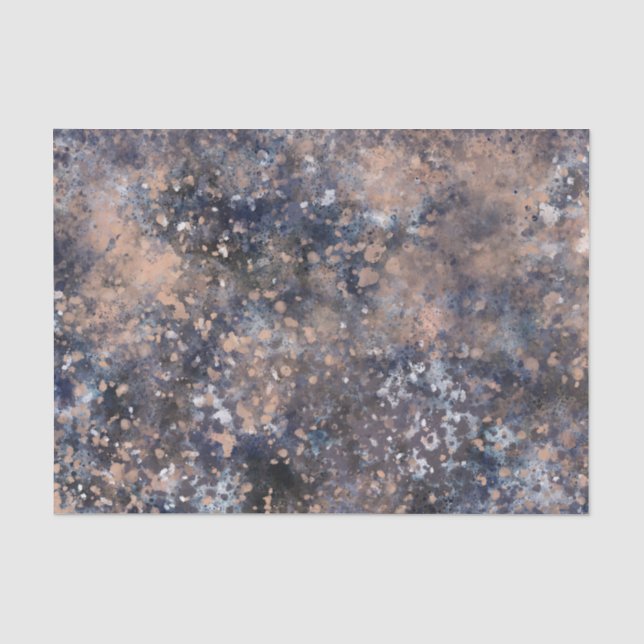 Papel De Seda Tinta Azul e Dourado Rosa com Salpicos Abstratos G (Frente )