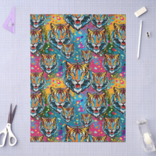 Papel De Seda Tinta de cores do Arco-íris Cabeça de Tigre