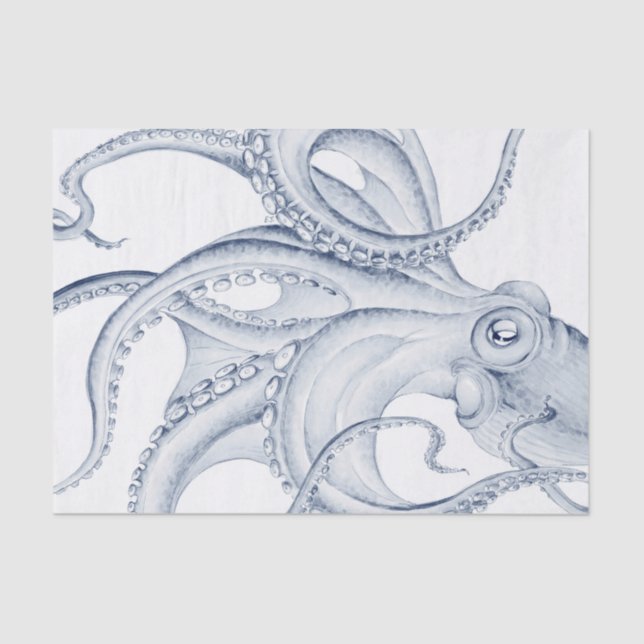 Papel De Seda Tinta Kraken de Octopus Cephalopod Azul (Frente )