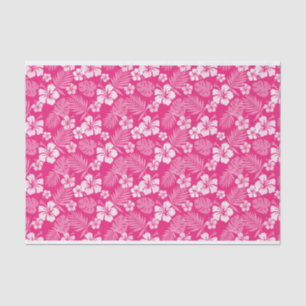 PAPEL DE SEDA TINTA QUENTE COM FLORES DE HIBISCO BRANCOS TROPICA