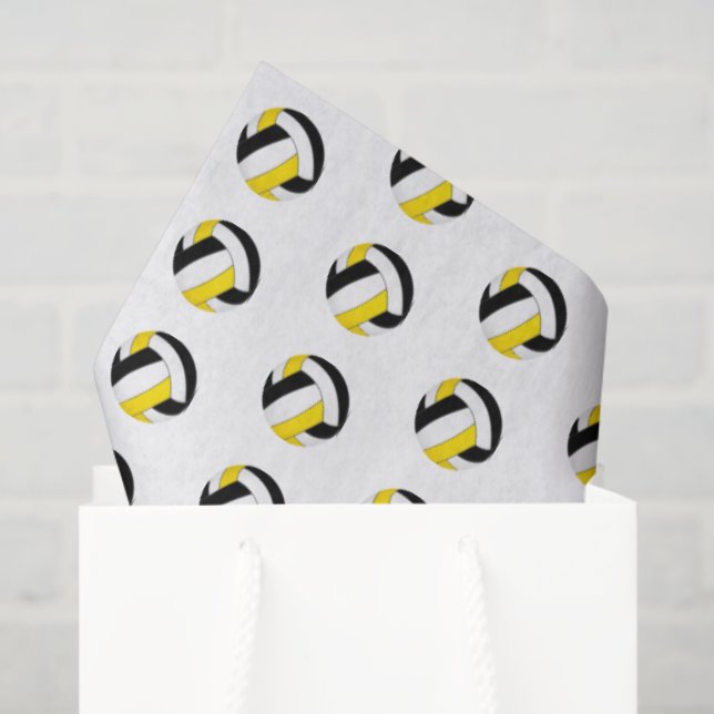 Papel De Seda tiny black gold volleyballs pattern (Sacola de presentes)