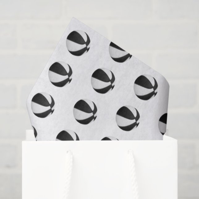Papel De Seda tiny black white basketballs pattern (Sacola de presentes)