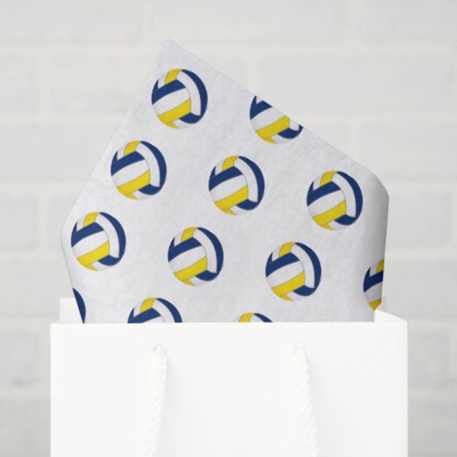 Papel De Seda tiny blue gold volleyballs pattern (Sacola de presentes)