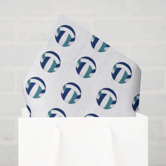 Papel De Seda tiny blue teal volleyballs pattern (Sacola de presentes)