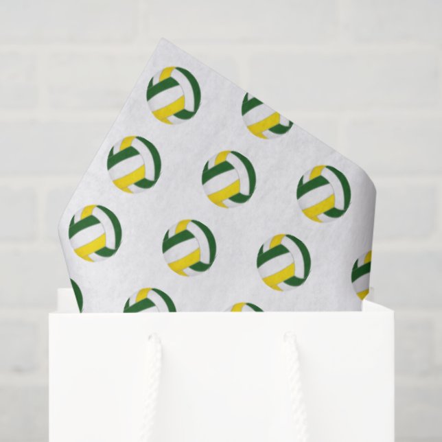 Papel De Seda tiny green gold volleyballs pattern (Sacola de presentes)