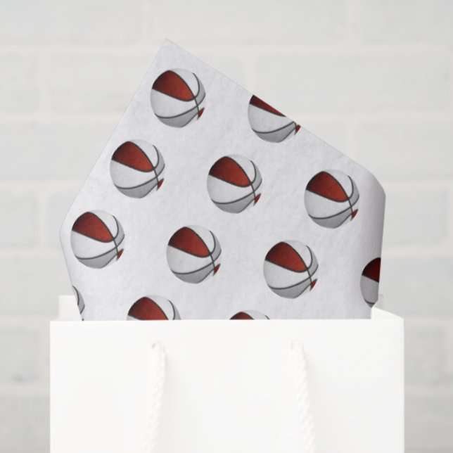 Papel De Seda tiny maroon gray basketballs pattern (Sacola de presentes)