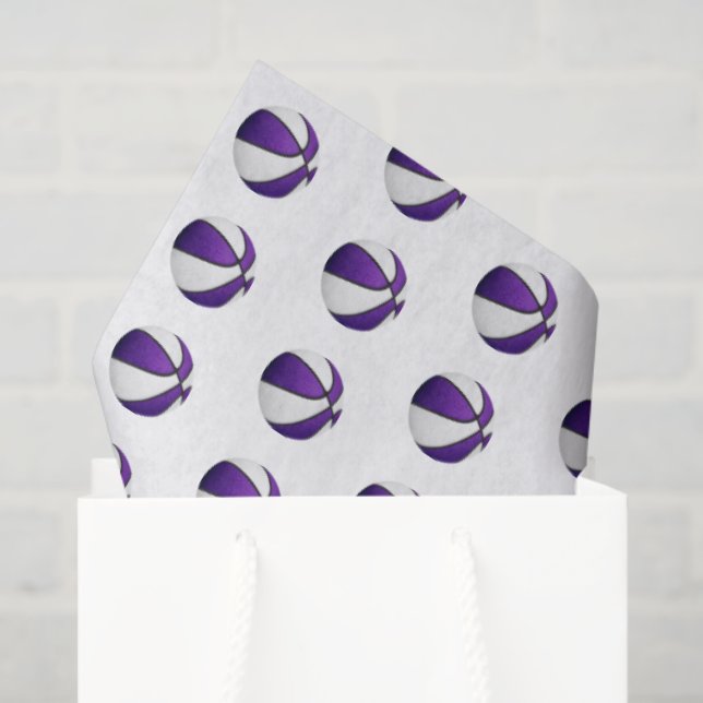 Papel De Seda tiny purple white basketballs pattern (Sacola de presentes)