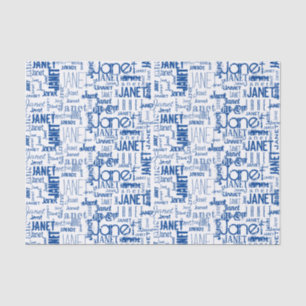 Papel De Seda Tipografia de Nome Personalizado Nuvem Azul de Pal