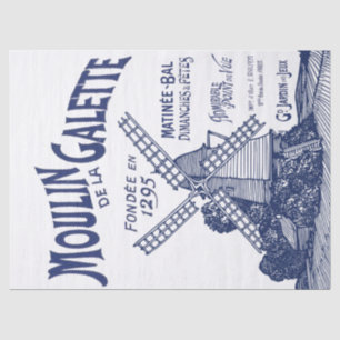 Papel De Seda Tipografia em Azul de Moinho de Vento Francês Deco