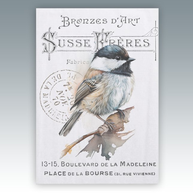 Papel De Seda Tipografia Francesa de Pássaro Chickadee Decoupage (Criador carregado)
