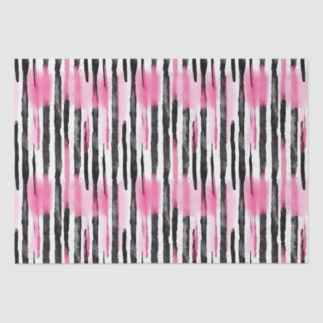Papel De Seda Tiras de Zebra Negra Branca, Rosa-Rosa (Frente )