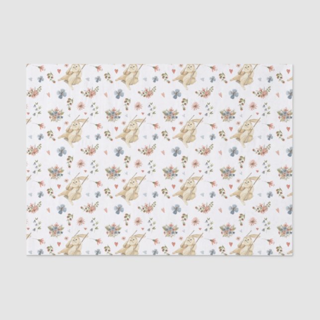 Papel De Seda Tissue Paper (25 cm x 38 cm) - Rabbit Pattern (Frente )