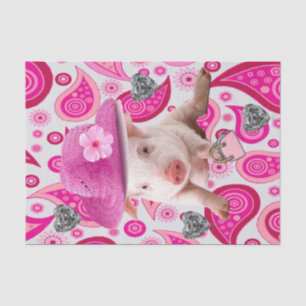 Papel De Seda Tissue Paper Pink Pig, Silver Hearts, Paisley
