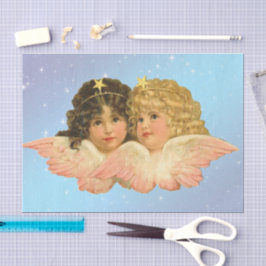 PAPEL DE SEDA TISSUE PAPER VINTAGE TWIN ANGEL ESTARRA EM AZUL