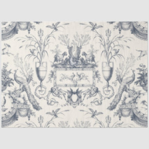 Papel De Seda Toalete Francês Vintage Pavão e Fazenda Rural Azul