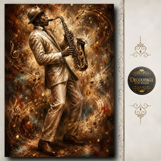 Papel De Seda Toca Saxofone de Jazz Vintage Arte de Música Doura