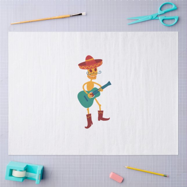 Papel De Seda Toca violão esqueleto festivo (Arte )