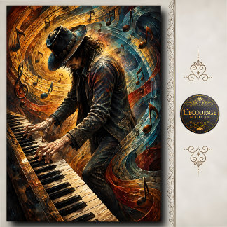 Papel De Seda Tocaidor de Piano Blues Masculino Arte Musical Col