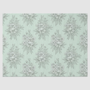 Papel De Seda Toile Botânico Verde Menta com Ramalhetes Florais
