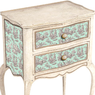 Papel De Seda Toile de Jouy Cinza Menta Vintage Francês