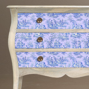 Papel De Seda Tóile de jouy floral azul-roxa