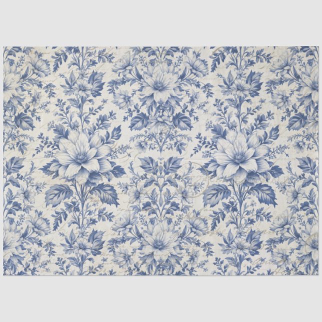 Papel De Seda Toile de Jouy Floral Blue Ephemera Decoupage (Frente )