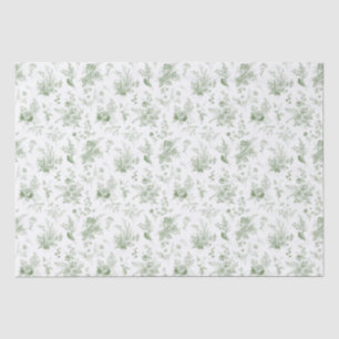 Papel De Seda Toile De Jouy Verde Vintage Floral Chinoiserie