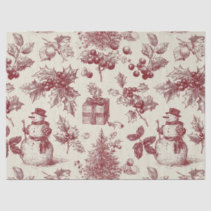 Papel De Seda Toile de Natal Botânica Vermelha Antiga - Azevinho