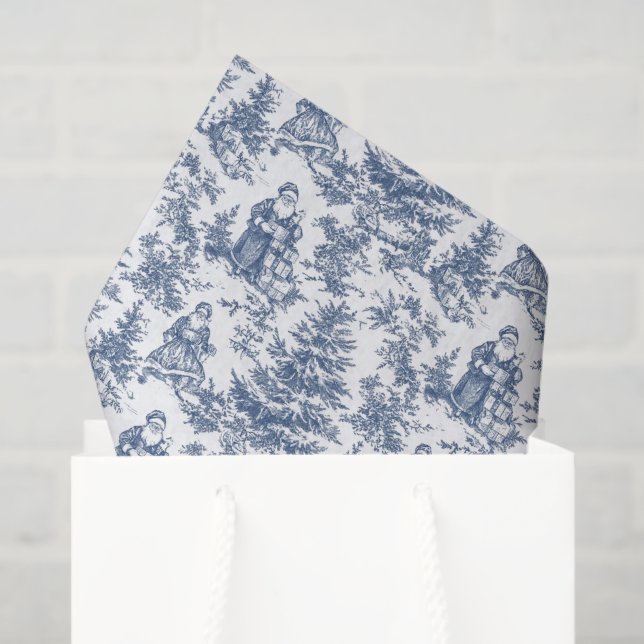 Papel De Seda Toile de Papais noeis de Natal Azul (Sacola de presentes)