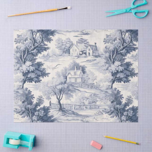 Papel De Seda Toile du Jouy Azul Falso Francês  (Arte )