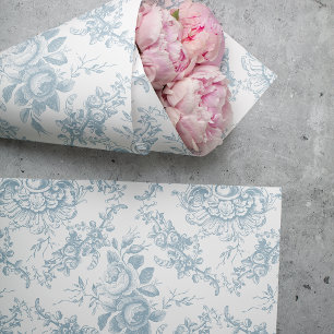 Papel De Seda Toile floral azul e branco gravado elegante