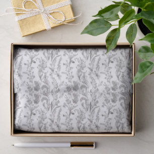 Papel De Seda Toile Floral Preto e Branco Elegante Chic