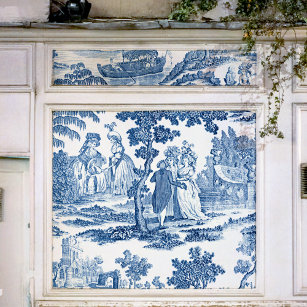 Papel De Seda Toile francês Elegante Blue e White Vintage