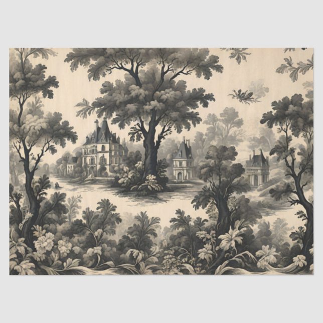 Papel De Seda Toile Francesa - Design Preto em Creme (Frente )