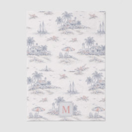 Papel De Seda Toile Monograma Tropical Costeira Azul Francesa