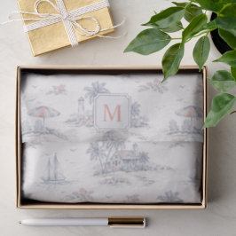 Papel De Seda Toile Monograma Tropical Costeira Azul Francesa