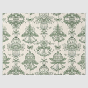 Papel de Seda Toile Verde Natal Sininhos e Enfeite