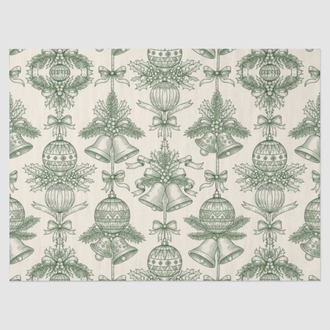 Papel de Seda Toile Verde Natal Sininhos e Enfeite (Frente )