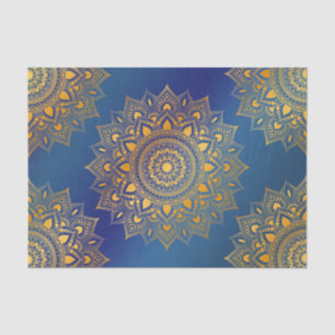 Papel De Seda Tone Dourado Mandalas na Nuvem Azul